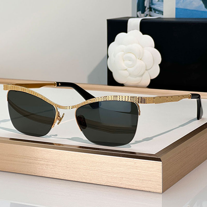 Classic designer luxury womens cat eye sunglasses CH5655 metal half frame black lens glasses personalized texture C temple driving casual daily styl