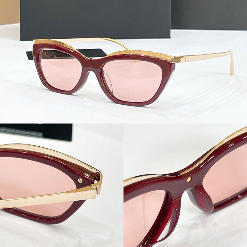 CH4299 CAT EYE SUNGLASSES Pink acetate J gold metal frame Light pink lenses Temple logo design Womens luxurious daily wear beach shopping designer s