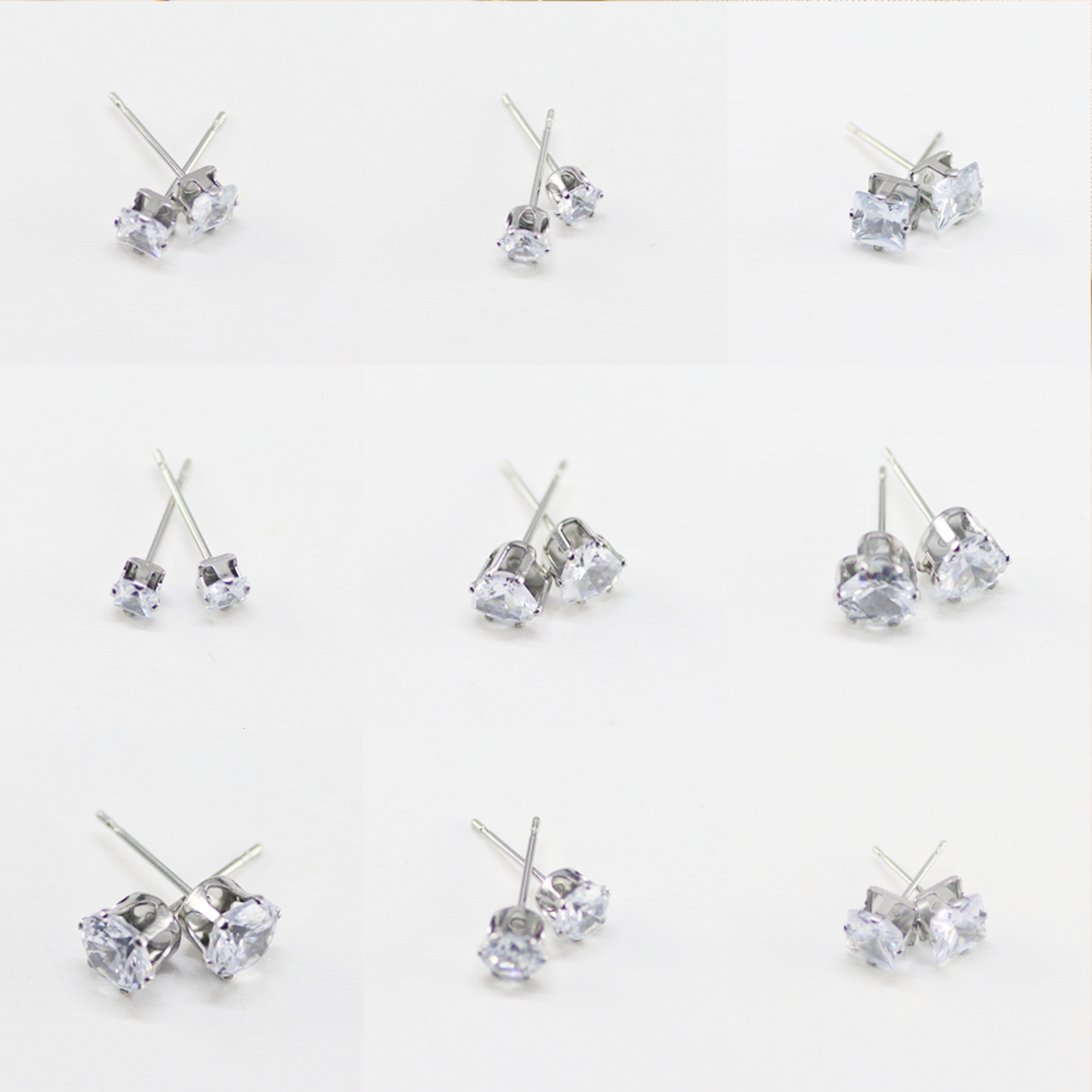 Korean-Style Fashion New Designs, Available On Wish And Amazon, Geometric Crystal Cubic Zirconia Earrings, 6 Pairs Per Set, Wholesale