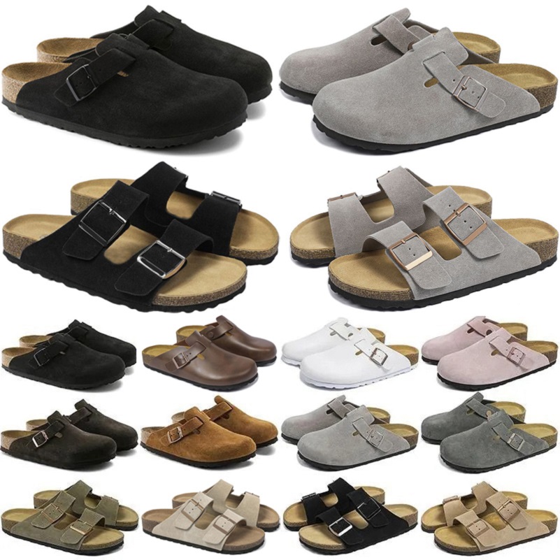 Men Women Designer Slides Clogs Sandals Fashion Suede Leather Taupe Mocha Black White Grey Pink Lady Woody Mules Casual Buckle Strap Slippers Flip F