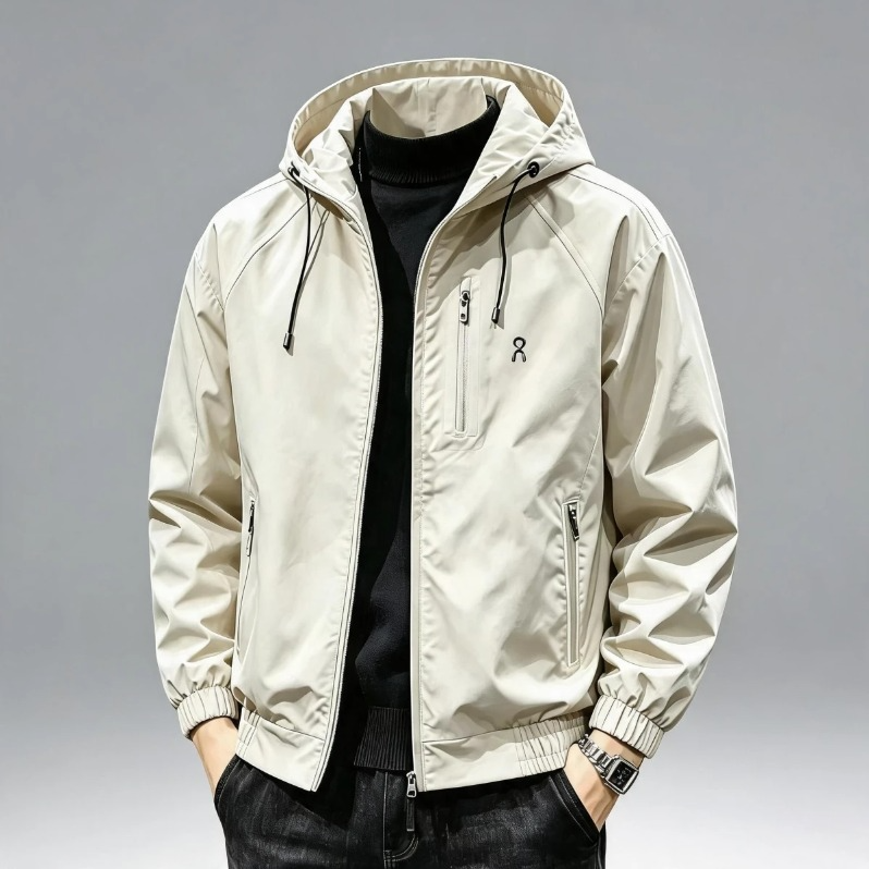 Men Hooded Windbreaker Jacket Plus Size, Lightweight Polyester Casual Zip Up Coat, Spring Autumn Outdoor Hiking Outerwear for Men