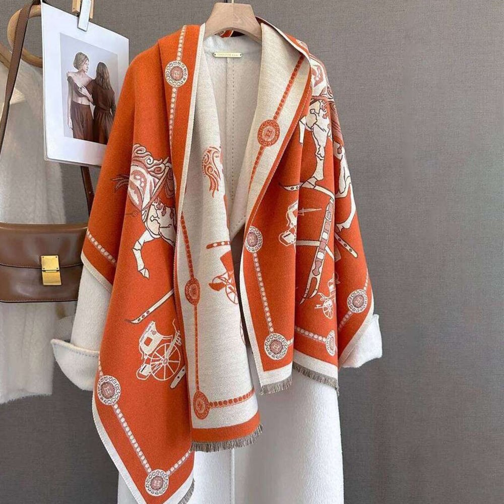 Scarves Autumn Winter Elegant Horse Print Shawl Wrap Women Luxury Cashmere Scarf Femme Thick Warm Stoles Long Blanket 26Y0129