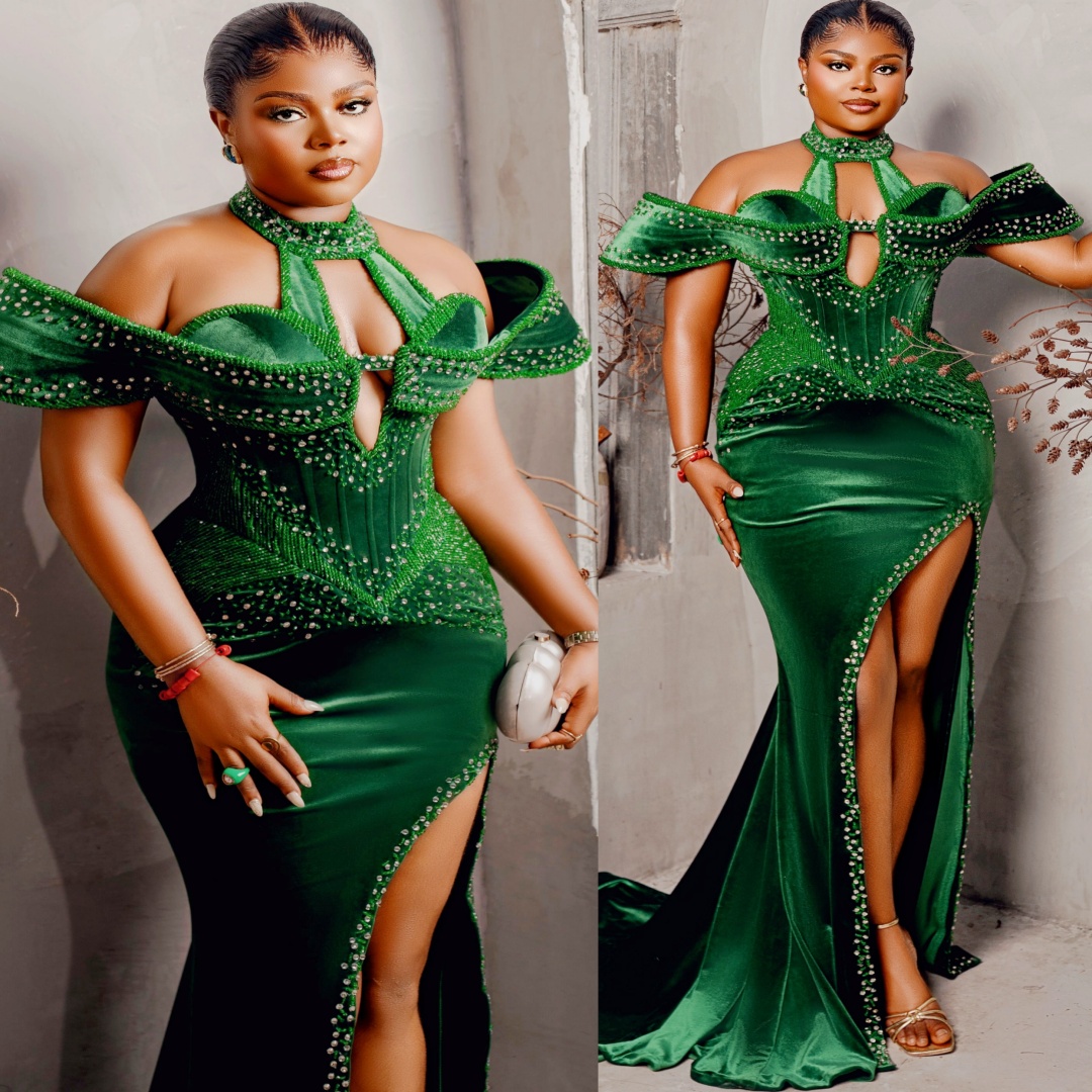 Aso Ebi Mermaid Dark Green Prom Dress 2026 Beaded Crystals High Split Velvet Evening Dresses Birthday Formal Party Reception Second Long Dinner Dres