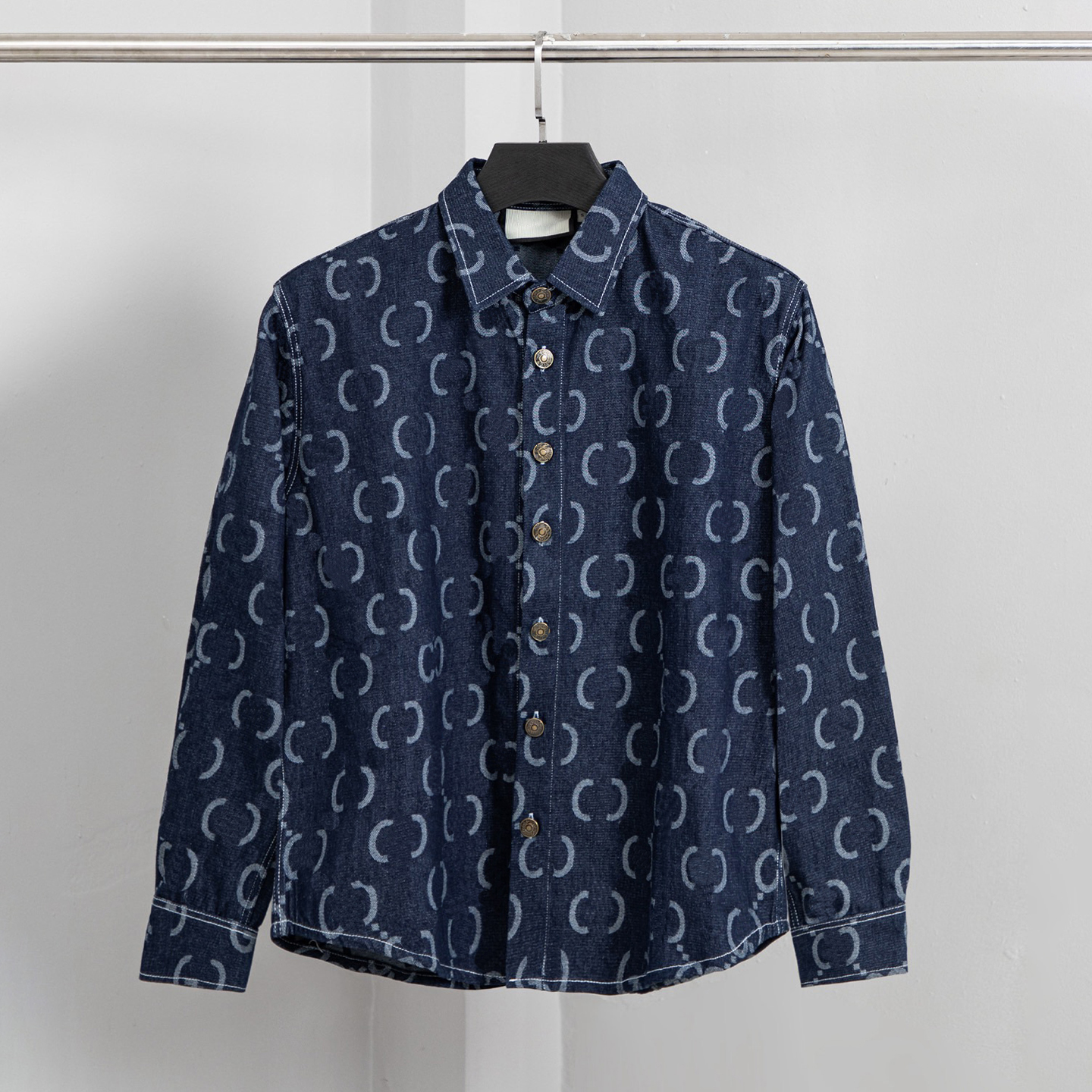 Designer brand high-quality men's classic GG full jacquard denim shirt long sleeved button up top retro washed denim jacket casual couple stree