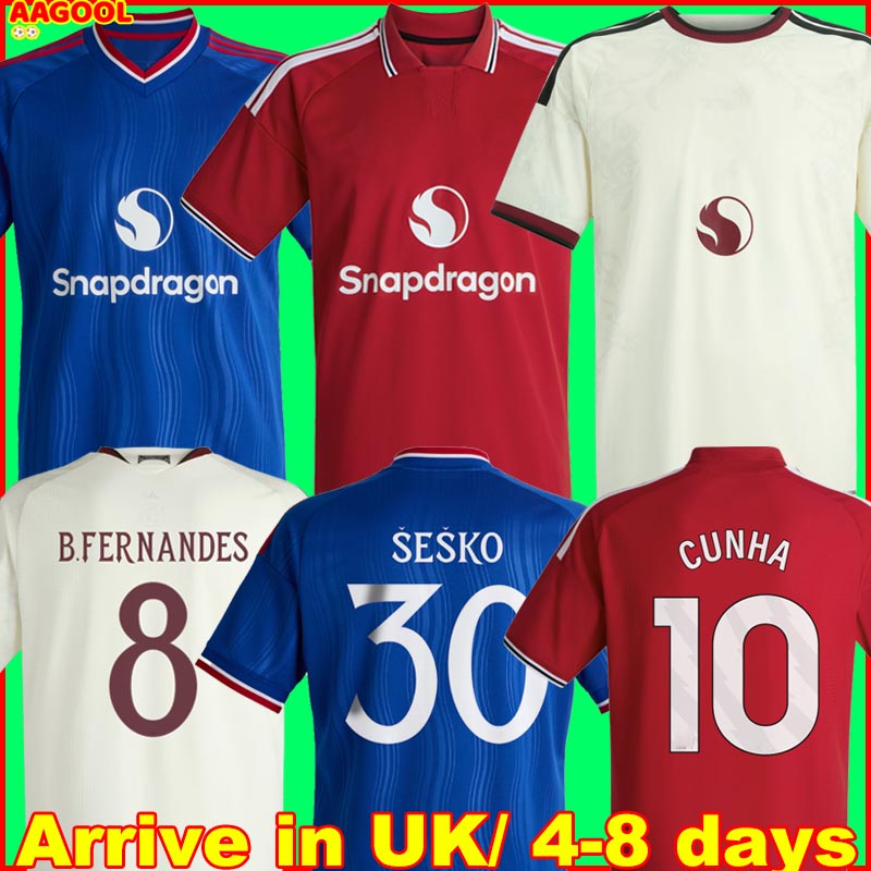 Maillot de football UTD 26 27 Kit de maillot de football Unitedjersey 2026 CUNHA B. FERNANDES TIELEMANS MBEUMO SESKO ANDREY uniformes pour enfant