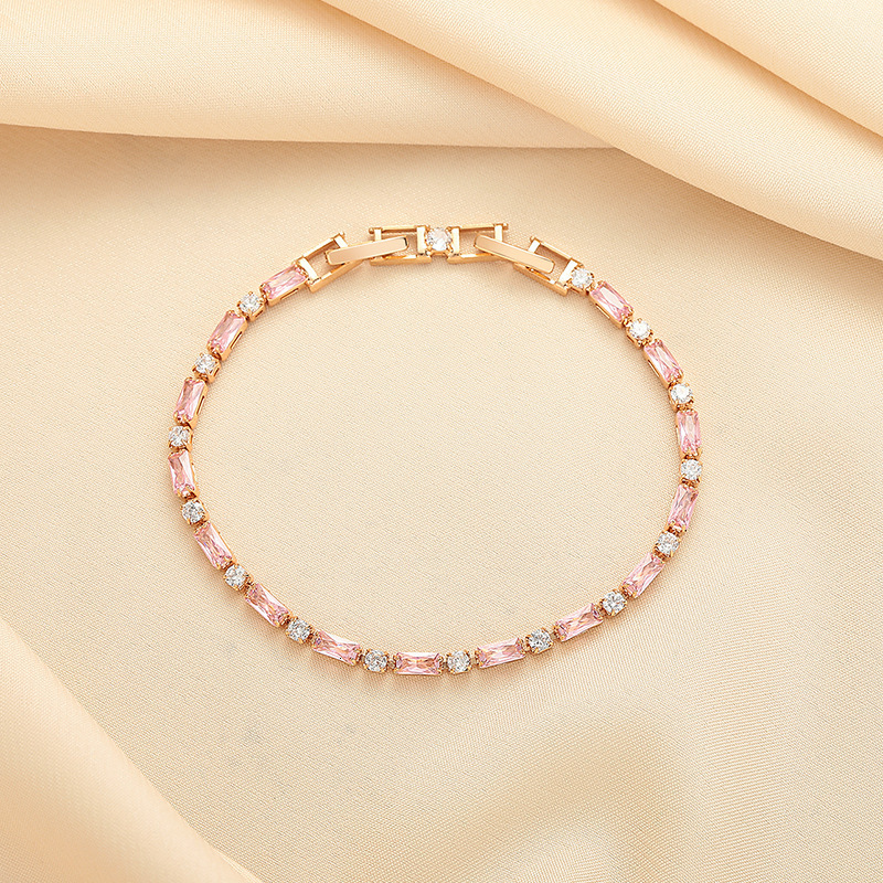 Pink Jewelry Bracelet For Women, Full Of Light Luxury, Simple, Versatile, With White Cubic Zirconia, A Niche Elegant Design, Fashionable And High-En