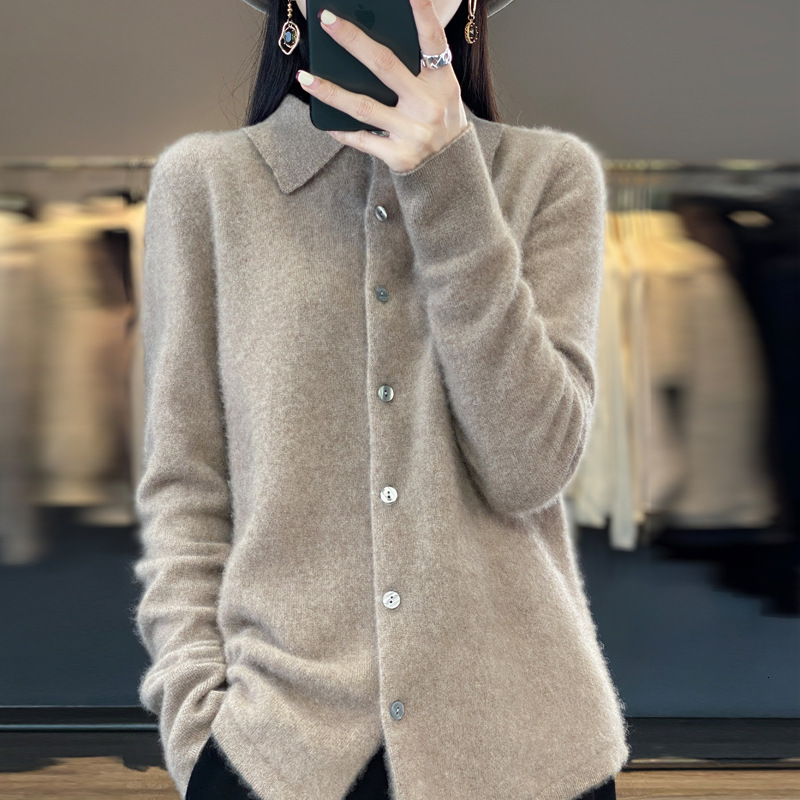 Mink Cashmere POLO Collar Womens Sweater Cardigan Solid Color Thick warm Cardigan Sweater For Women Autumn/Winter 241029