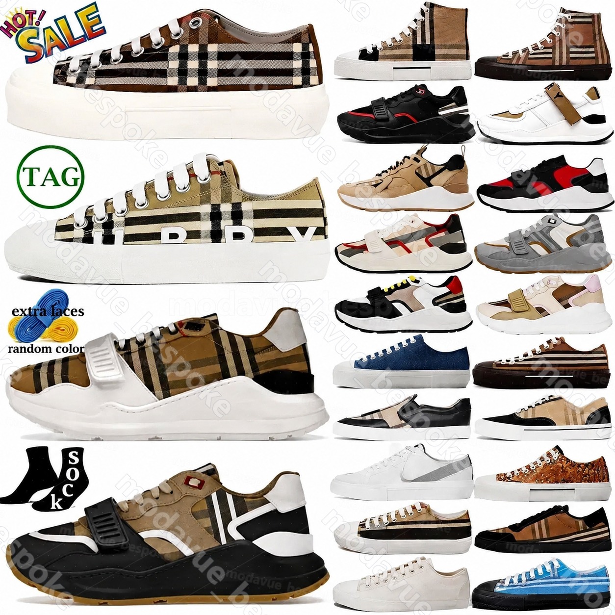 designer shos with box sneakers Vintage Ramsey Check shoes trainers Regis Cotton Suede Leather sneaker mens Archive Beige Birch Brown Soft Blue Chal