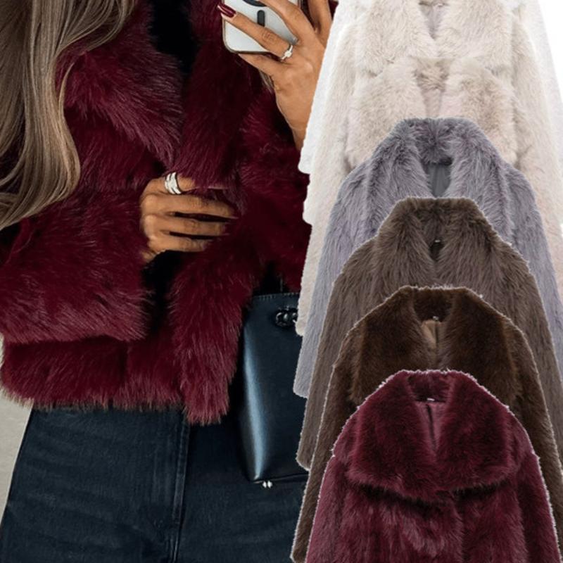 Manteau à revers en fausse fourrure pour femmes, ample, tendance, décontracté, Streetwear, couleur unie, poche, veste d'extérieur, printemps