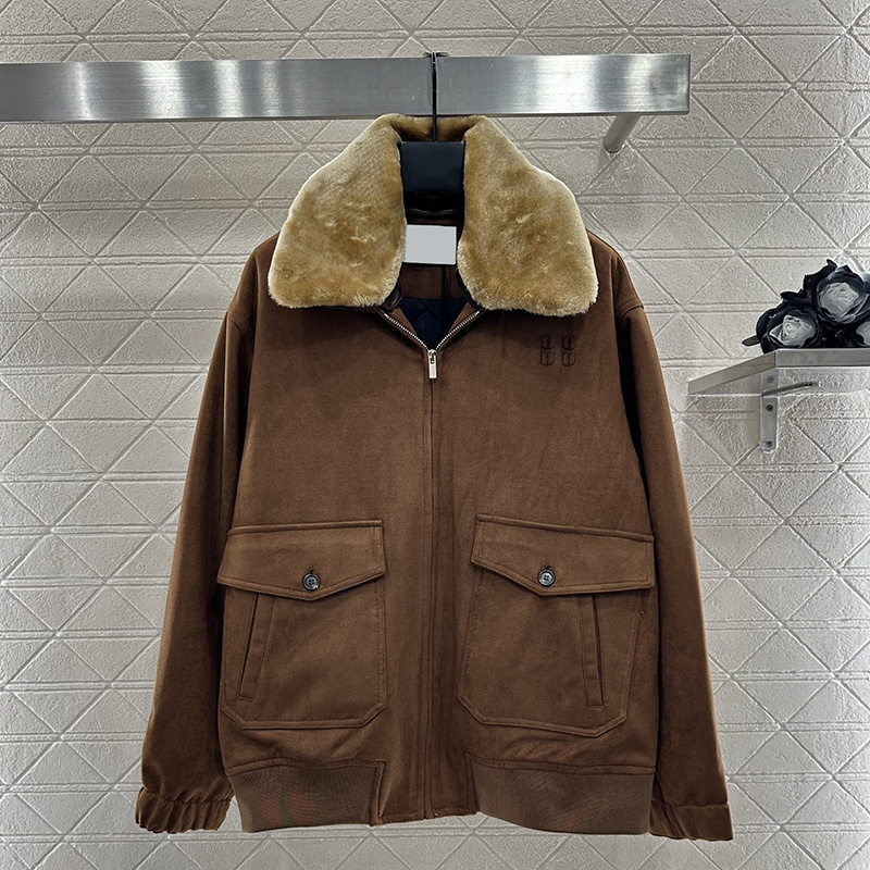 Women Imitation Suede Jacket Designer Embroidered Loose Plush Lapel Coat Autumn Winter Thick Warm Outerwear