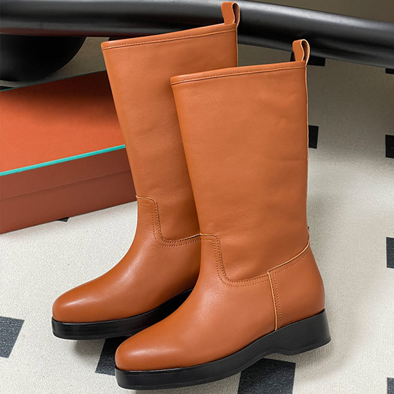 Ladies luxury Calfskin Pablo Walk Boot Sylish Round Head Soft Leather Lining Ankle Boots Stitch Detailing Design Autumn Winter Outdoors Outfit