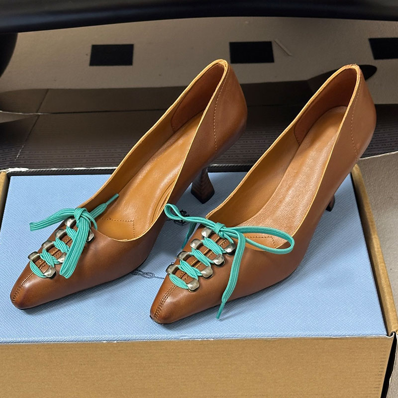 Antique Leather Pumps Designer Autumn New Sandals Luxury Womens Sandals Anti slip resistant Leather outsole 7.5cm high Sandals Upper with logo print