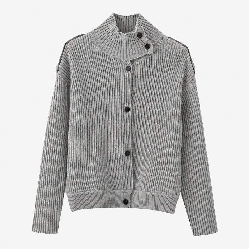 Cardigan en tricot de styliste, col haut, simple boutonnage, couleur unie, manches longues, automne hiver, décontracté, Streetwear, pull