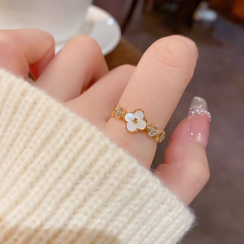 Bague ouverte en forme de fleur de coquillage, style français, à la mode, exquise et polyvalente