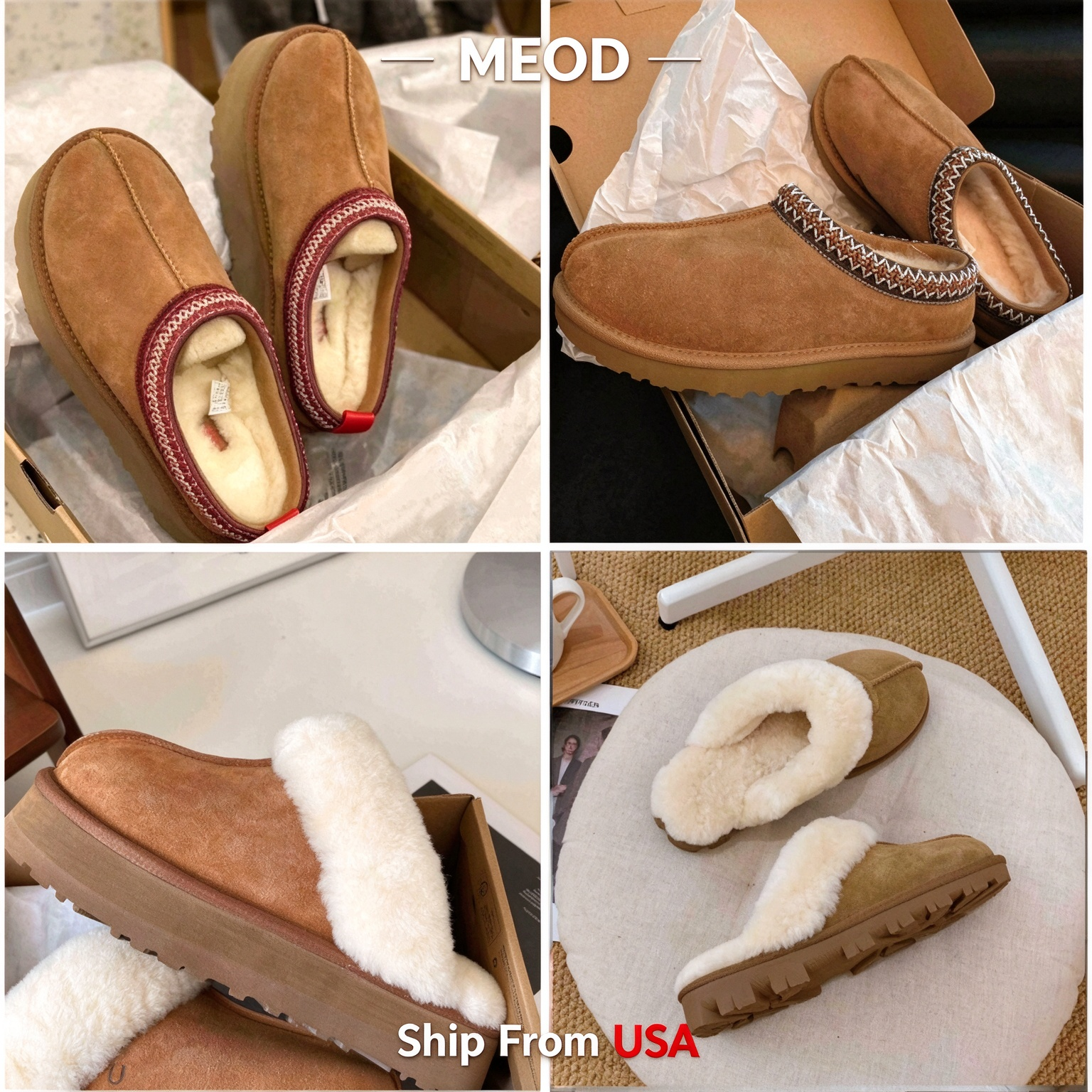 2026 MEOD Skating Boots 10A Designer Ultra Mini Snow Boots Women's Chestnut Wool Skating Boots Fluffy Leather High Quality Fast Fur Ankle Top Q