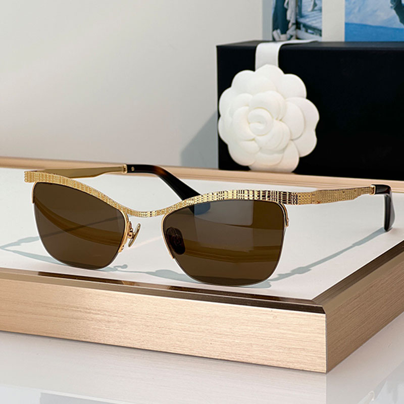 Luxury designer womens cat eye sunglasses personalized ladies style wind glasses leg design half frame brown lens glasses CH5655 retro Y2K photograp