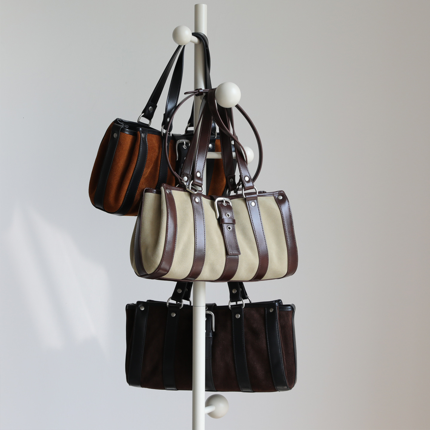 Luxury Vintage Designer Bag Niche Patchwork Suede Color Block Motorcycle Top Grain Leather Shoulder Stylish Tote SENYY