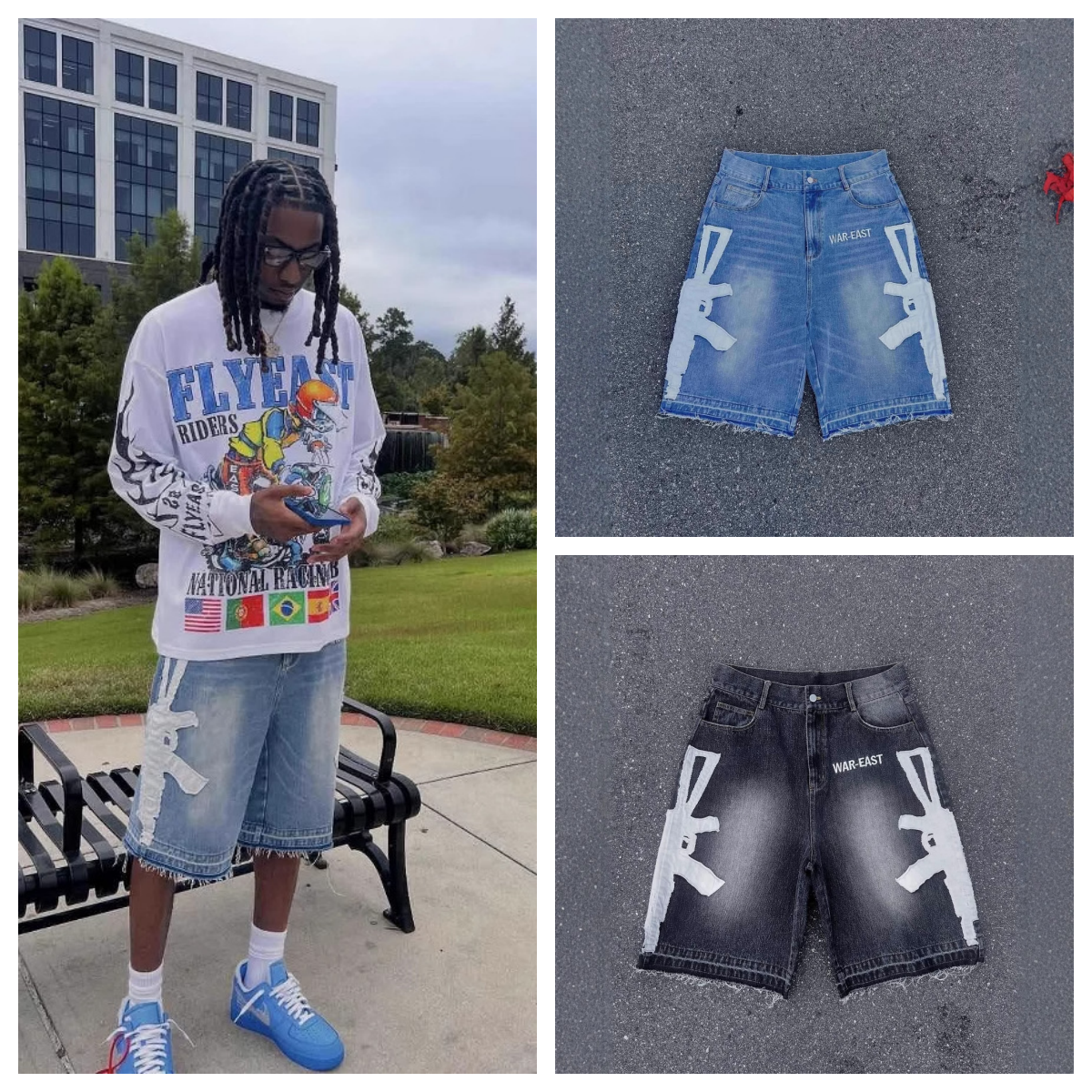 Pantalones cortos de hombre Harajuku Dos Pistolas cargo estampados skate hip hop rock urbanos unisex