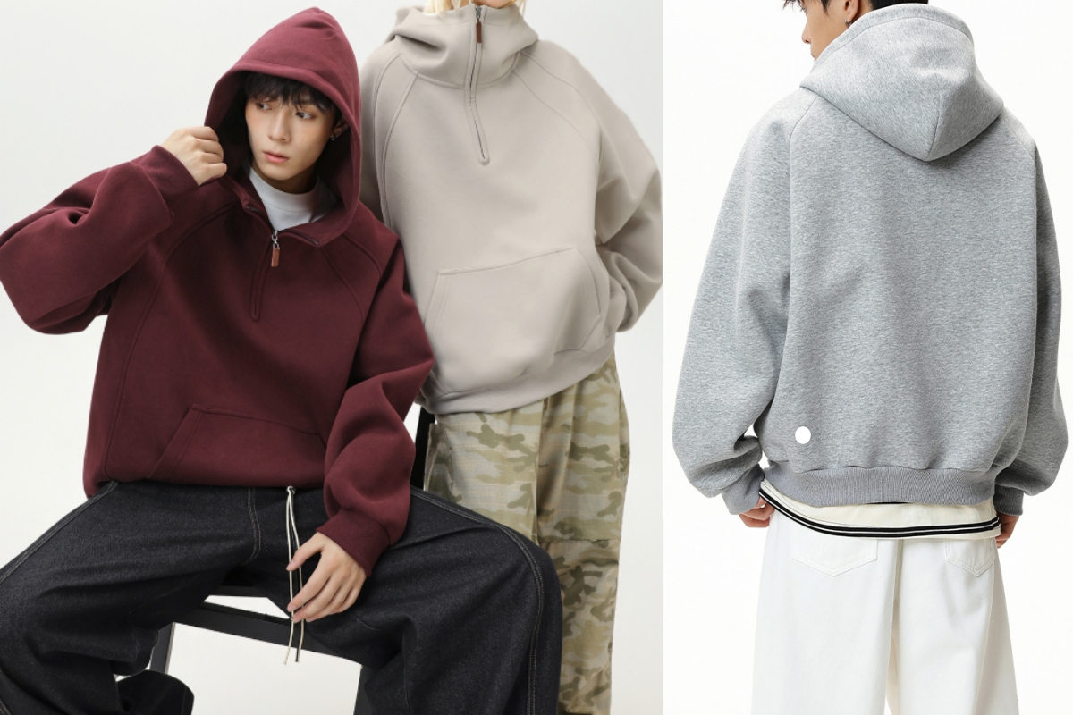 L6735 hommes nouveau automne/hiver demi-zip sweat à capuche épais épaissi demi-col haut épaules tombantes sweat à capuche veste