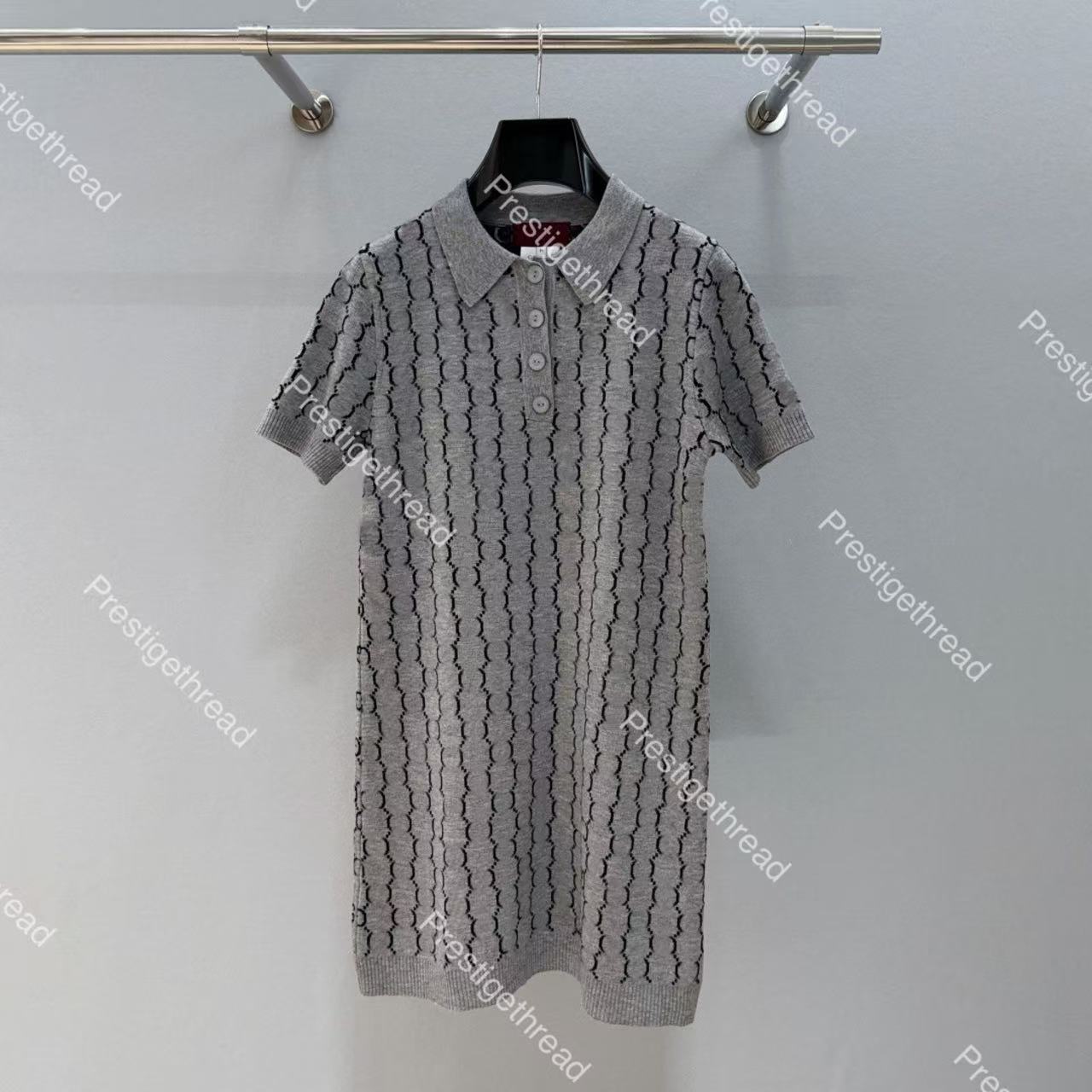 26 New Basic & Casual Dresses Designer High-Quality All-Over Letter Jacquard Polo Collar Dress Gray Knitted Dress
