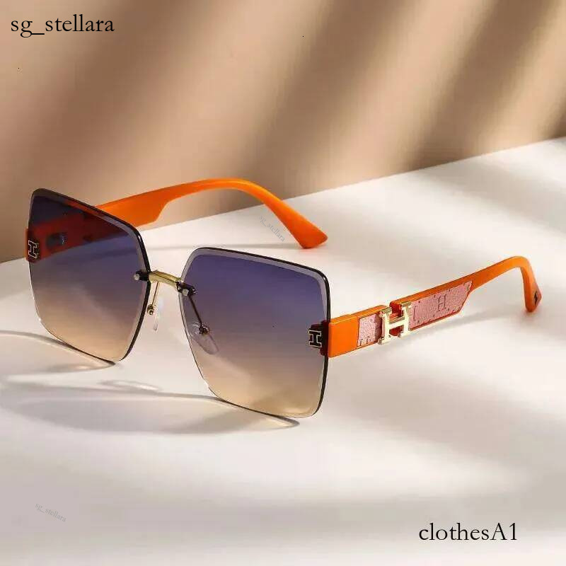 Large Square Frame Trendy Gradient Summer Sun Protection Rimless High End Feel Sunglasses Hot