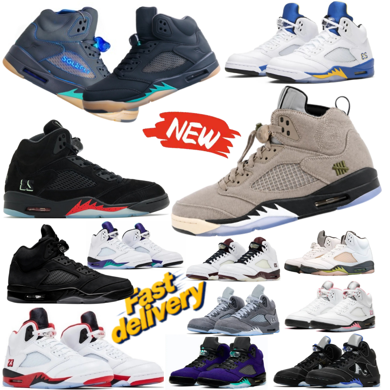 Men Basketball Shoes 5s Moon Fossil 5 Aurora Green Black Cat Wolf Grey Metallic Arctic Pink Lucky Green Tokyo23 Fire Red Tongue Outdoor Sport shoe S