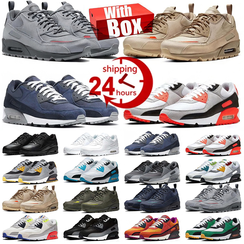 With Box Designer Shoes 90 Running Shoes for men women 90s Sports Sneakers Mens Trainers Surplus Black Desert Camo Wolf Grey Midnight Navy Infrared