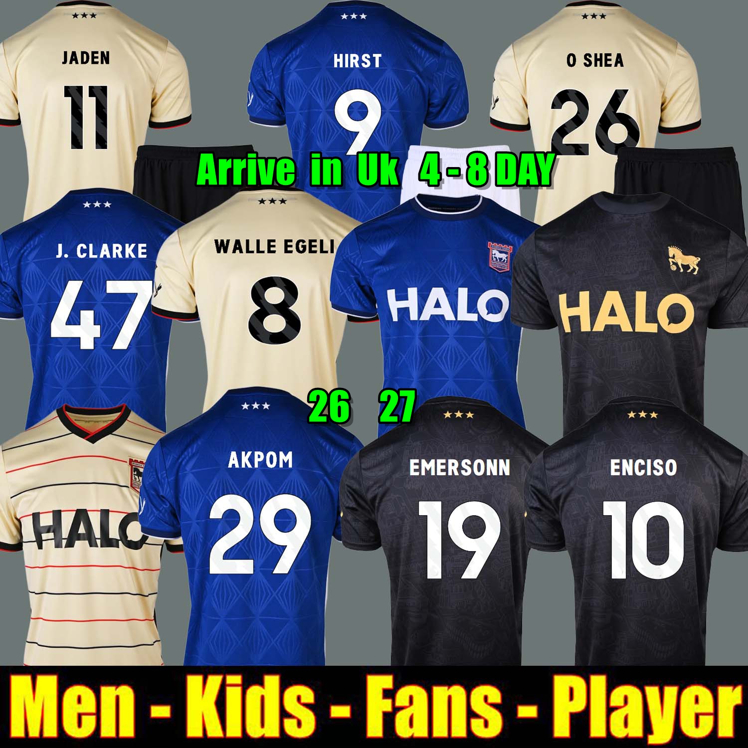 26 27 Ipswich jersey Towns Soccer Jerseys 2026 2027 WALLE EGELI ITFC Kit HIRST CHAPLIN JADEN MCATEER CAJUSTE Men kids football shirts CLARKE sets ip