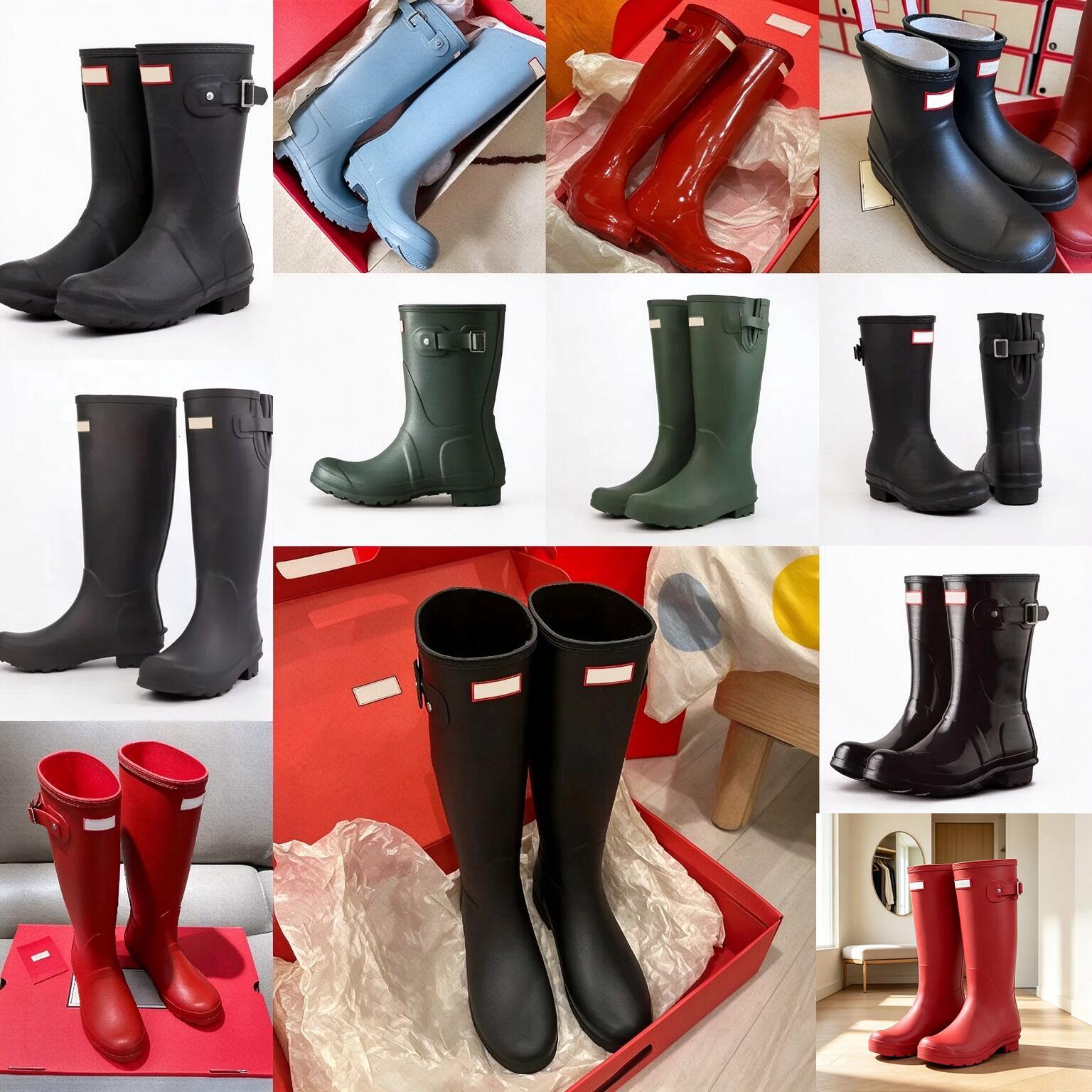 Winter Hunters Womens Mens Designer Rain boots Luxury Wellies High quality Anti Slip Rubber Wellington Boots Black Shoes Cool Rainboots Red Martin K