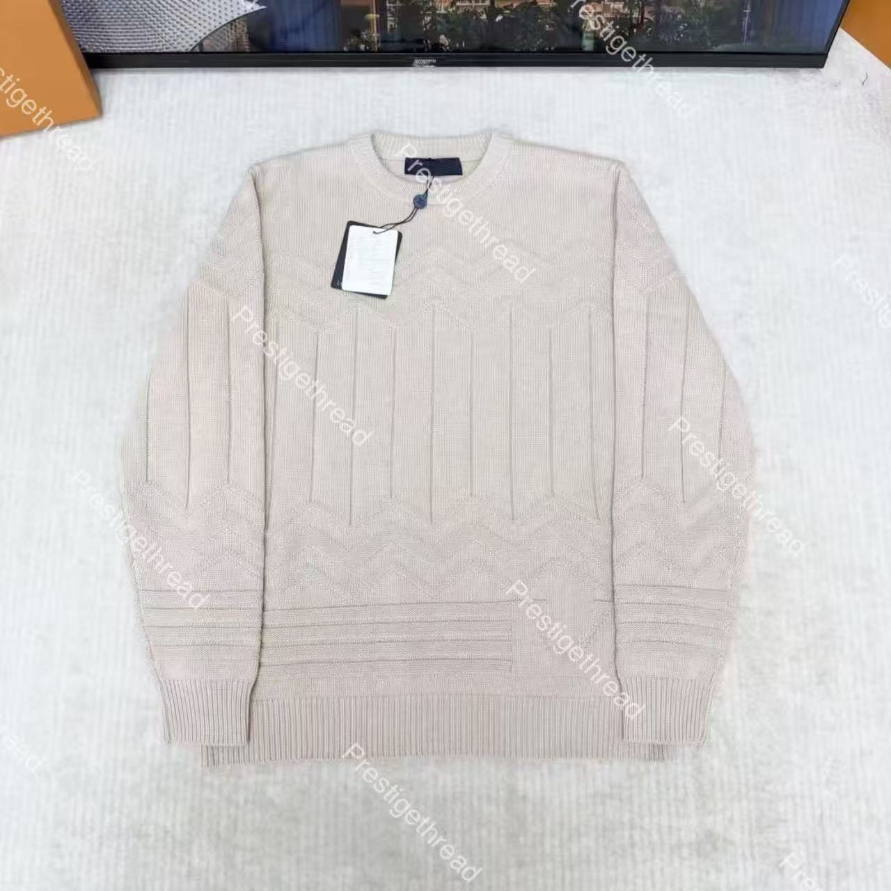 26FW 3D Letter Zigzag Line Embossed Leather Patch Crew Neck Sweater Designer High-Quality Men's Sweaters Fall/Winter Warm Sweater