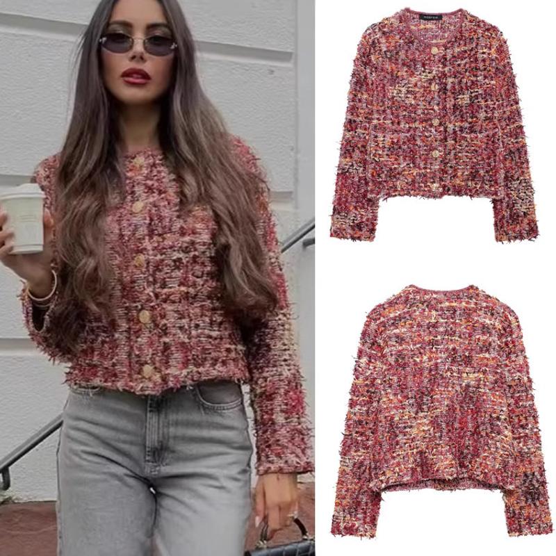 Women's Round Neck Knit Cardigan Single Breasted Long Sleeve Loose Fit Textured Jacket 2026 Spring Streetwear