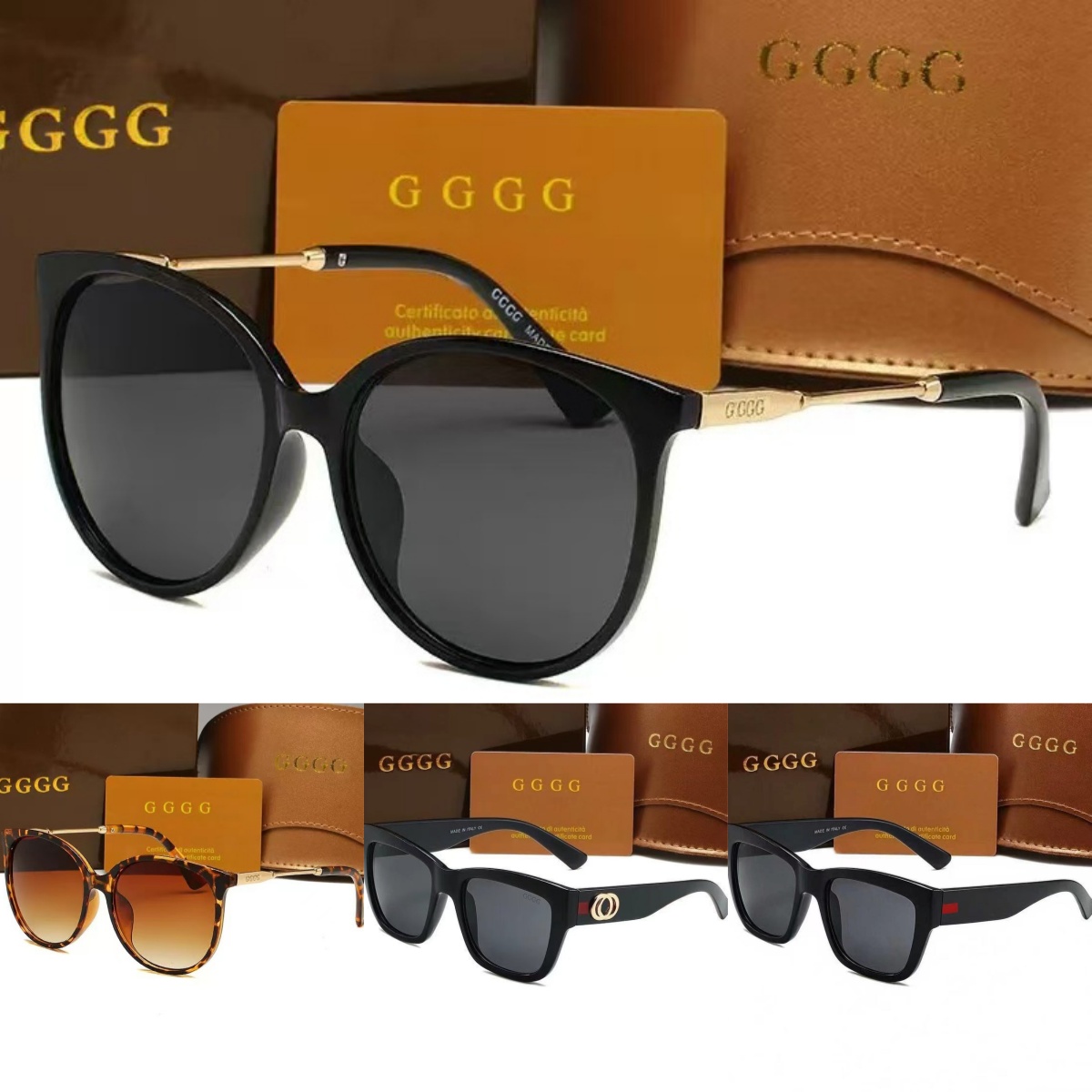 With Box Luxury Sunglasses Fashion Eyewear Retro Square Frame Double Bridge Gold Brown Gradient Lens Retro Street Style Shades For Women Men UV400