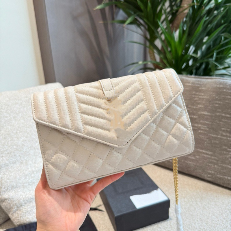 Ladies Chevron Quilted Envelope Bag, Gold Chain Crossbody Shoulder Purse, Elegant Clutch Handbag with Logo 843
