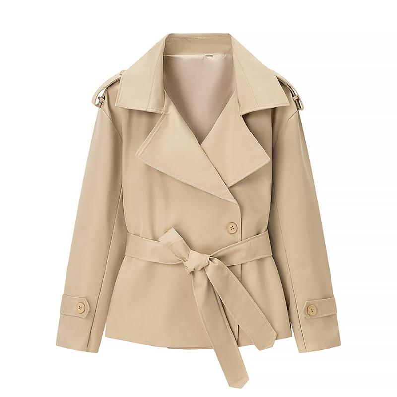 Trench court classique pour femme - Revers cranté - Double patte de boutonnage - Attache à la taille - Détails d'épaulette - Fermeture à languett