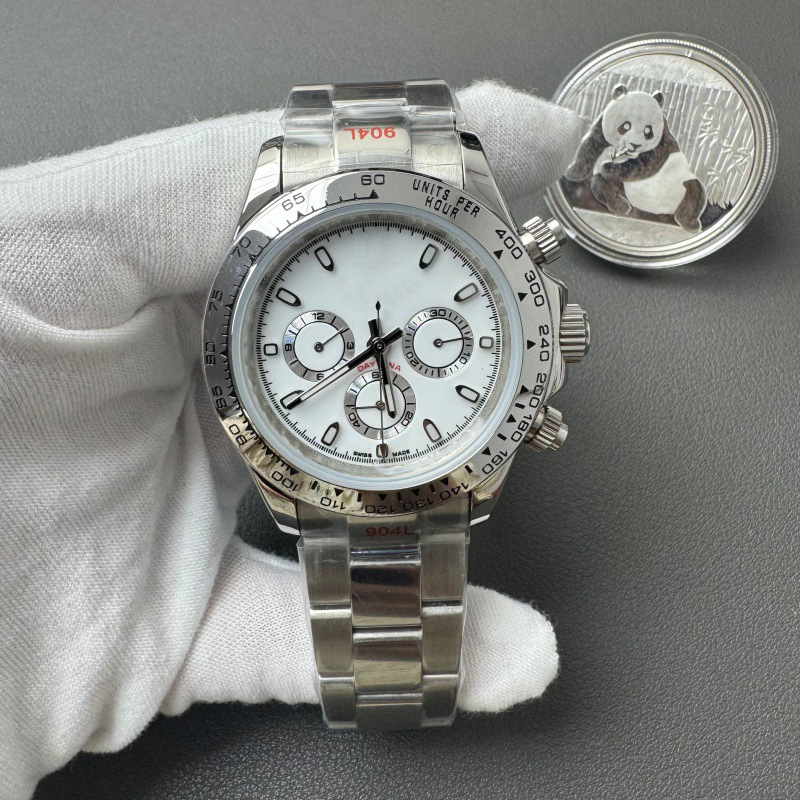 High Quality Watch Steel All Subdials Working 40mm Automatic Mechanical Movement Sapphire Glass Mens Ceramic Bezel Silver Dial Watches