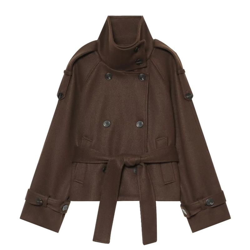 Manteau en laine douce à Double boutonnage et lacets pour femmes, couleur unie, manches longues, vêtements d'extérieur, automne 2026