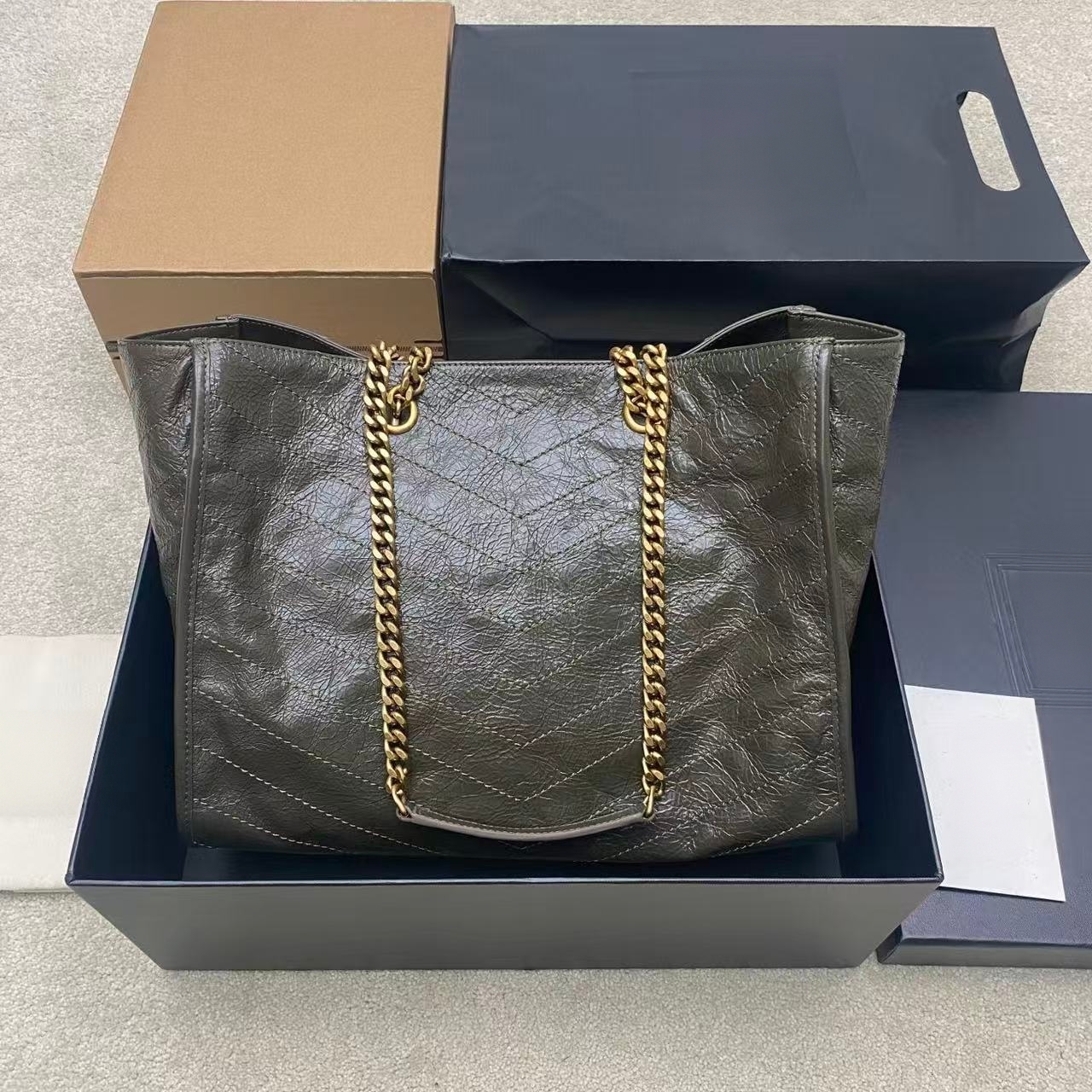 12A womens designer bag designer tote bag oily dark skin 33cm Large shopping bag oiled wax cowhide mirror quality bags luxurys handbags bag designer
