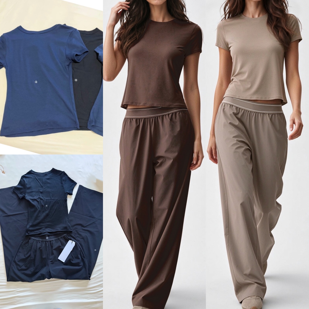 A3036 Quick-drying Fitness Yoga T-shirt with Round Neck and Short Sleeves or High Waist Yoga Pants Straight Sweatpants Yoga Clothes Fashion Fitness
