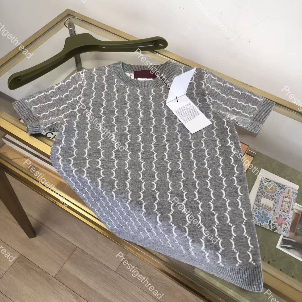 Classic double-G fully printed knit top with double-sided jacquard, round neck, short sleeves, designer high-quality Women's Knits & Tees