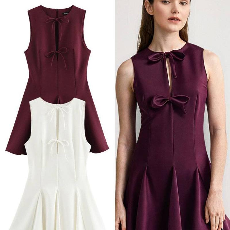 Robe trapèze Sexy sans manches pour femmes, avec nœud, couleur unie, col rond, décontractée, coupe cintrée, Streetwear, printemps été