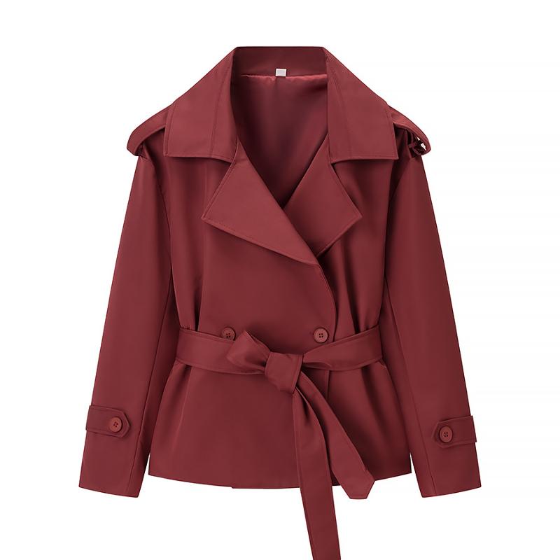 Trench-Coat court à double boutonnage pour femme, col cranté, ceinture, bandoulière, épaulettes, fermeture par patte de manchette, doublure compl