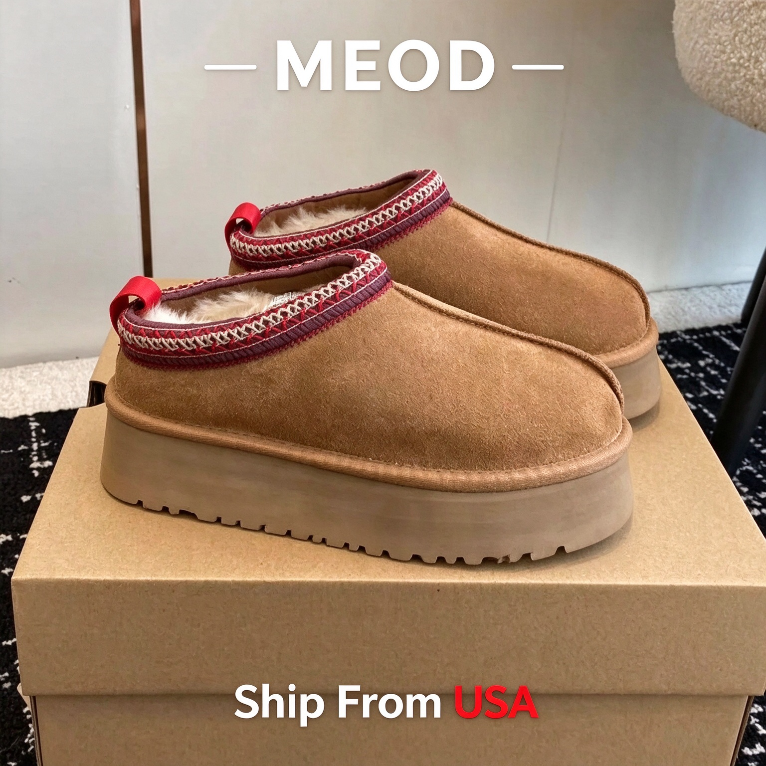 MEOD winter warm wool lined short boots cotton shoes 10A designer suitable for both men and women 2026 new anti slip soft sole comfortable fluffy si