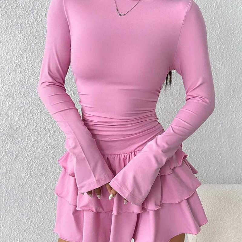 Designer Oversized Women's Solid Color Slim Fit Long Sleeve Dress Elegant Spliced Office Party Casual Fall Winter Dress