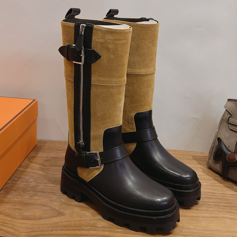 Nirvana boot Women Suede Western Cowboy Riding Boots ladies Buckle Zipper Knee High Boots H262083Z Designer Fashion Equestrian boots Rubber Outsole