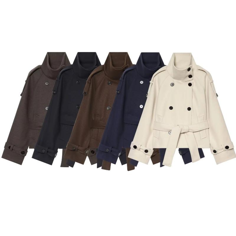 Designer High Quality Women Double Breasted Lace Up Soft Woolen Coat 2026 Fall Solid Color Long Sleeve Streetwear Outerwear