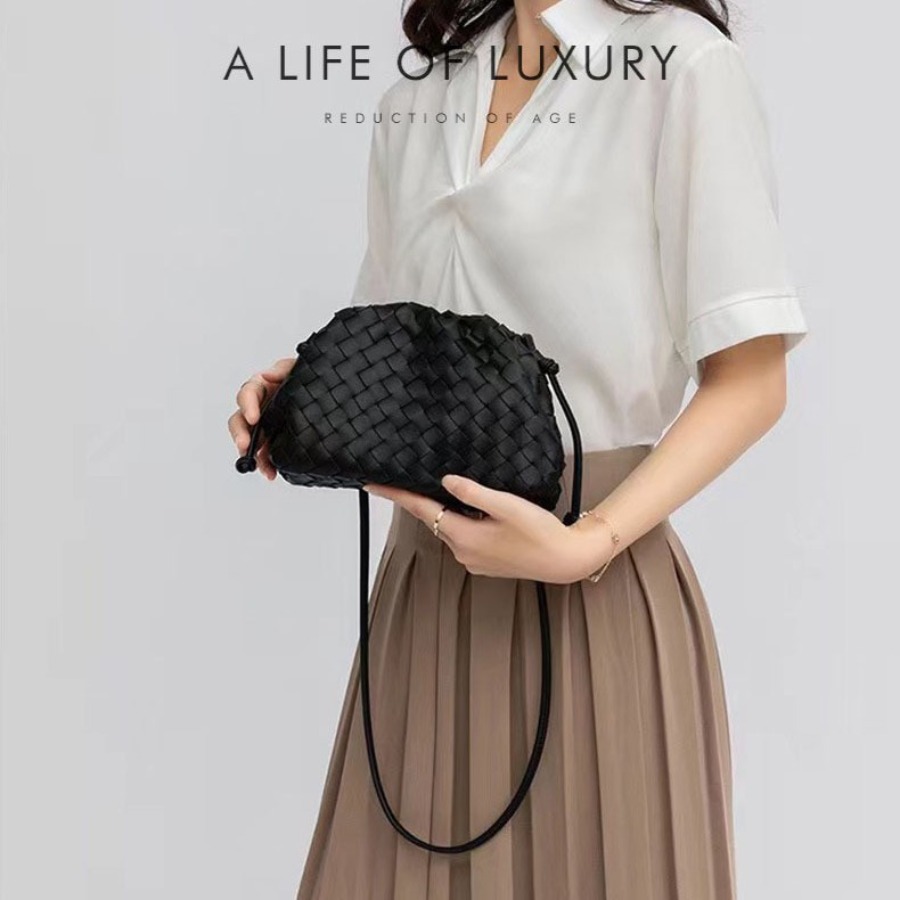 Sac à bandoulière tissé en cuir PU souple pour femmes, sac nuage froncé, Mini pochette à bandoulière pour fête quotidienne 373C