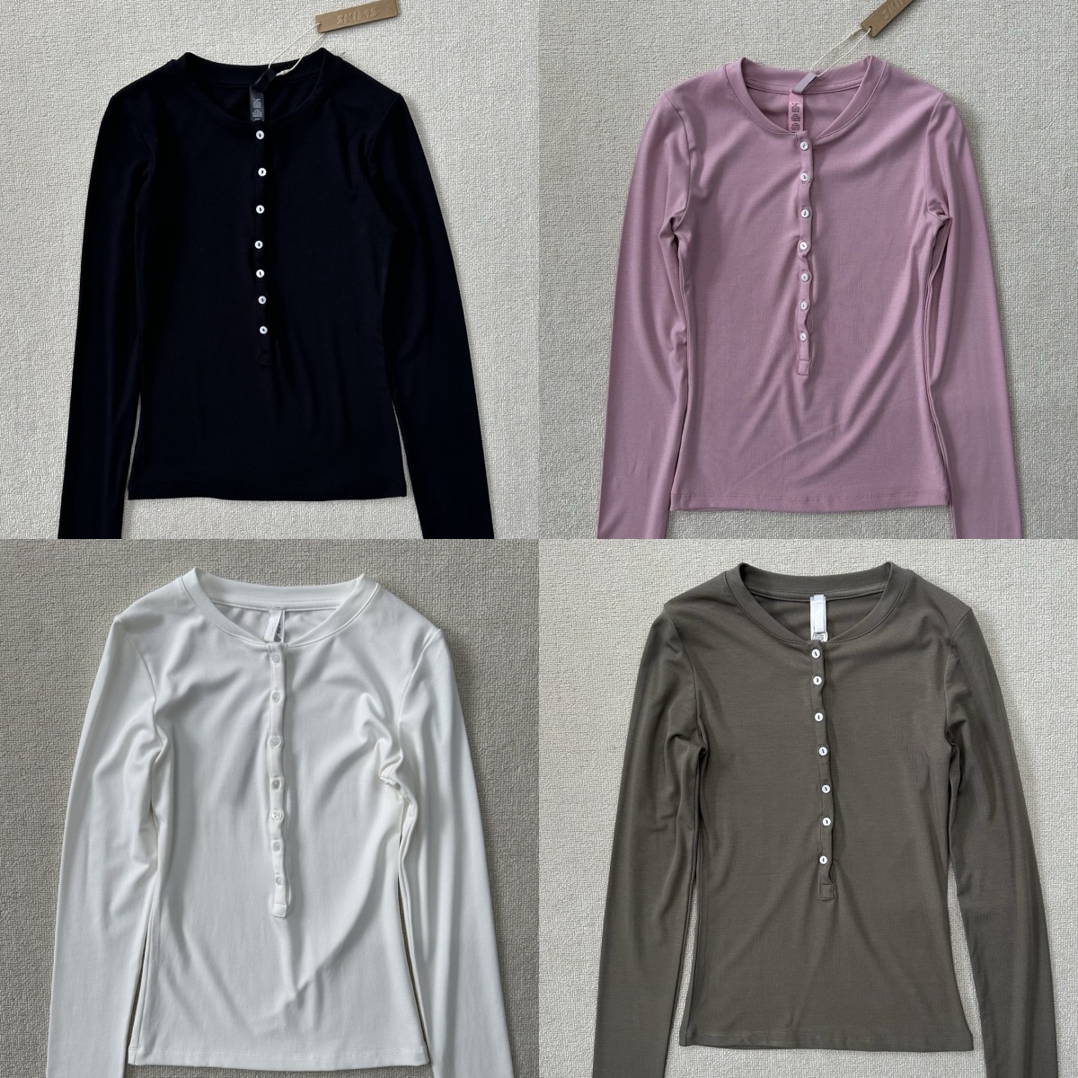 E7444 SKI Chemise Henley à manches longues pour femme - Coupe ajustée - Chemise de yoga - Cinch à la taille - Haut boutonné - T-shirt de sport et