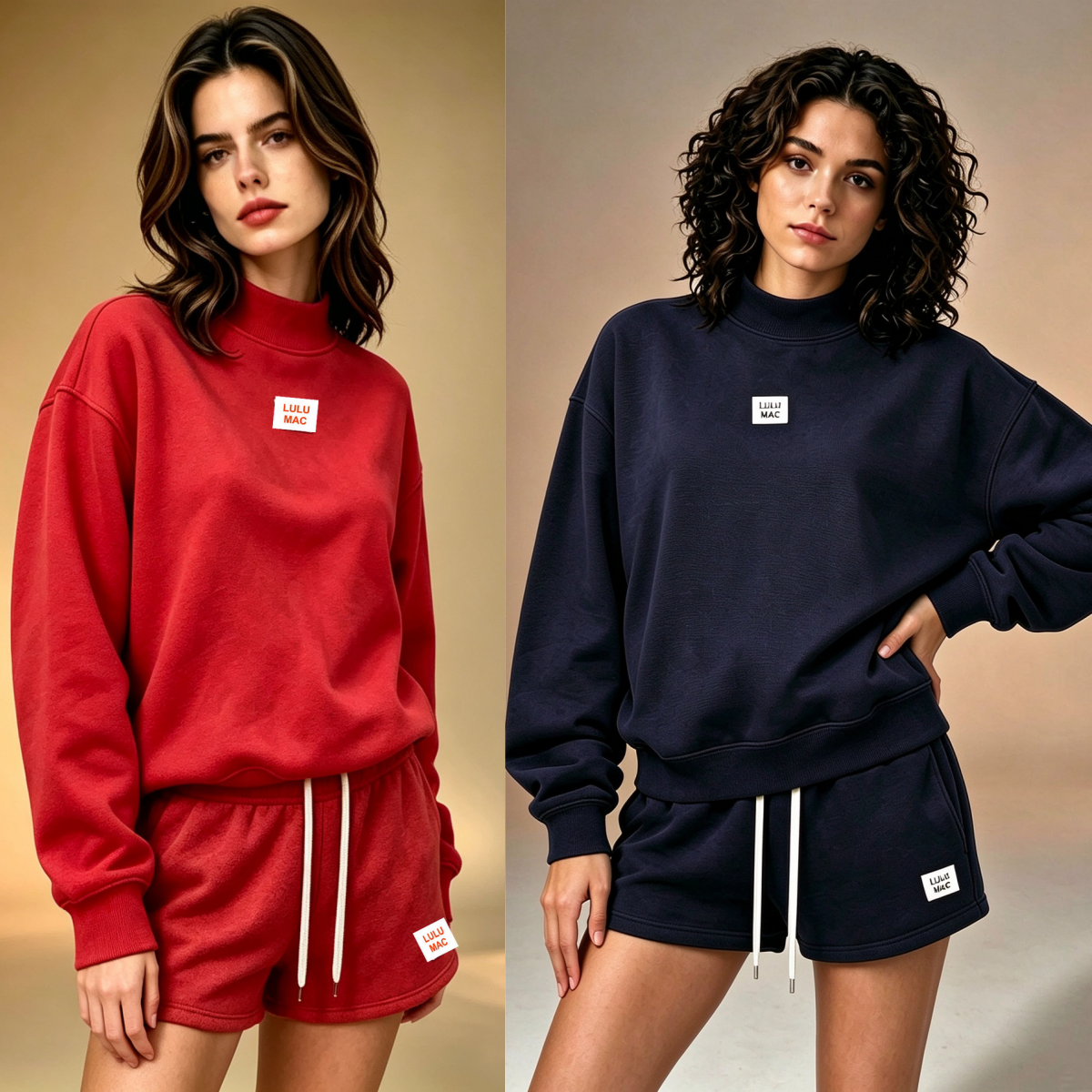 L6752 MAC Ensemble sweat à capuche et short à col semi-haut pour femme, coupe ample, tenue sportive décontractée, deux pièces, short de Fitness,