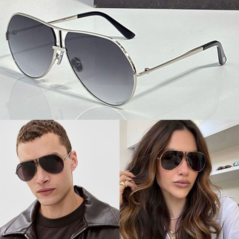 TF1281 MENS RICKIE SUNGLASSES GREY GRADIENT LENSES SILVE METAL PILOT STYLE LIGHTWEIGHT FRAME Womens Luxury Academy Party Designer Sunglasses