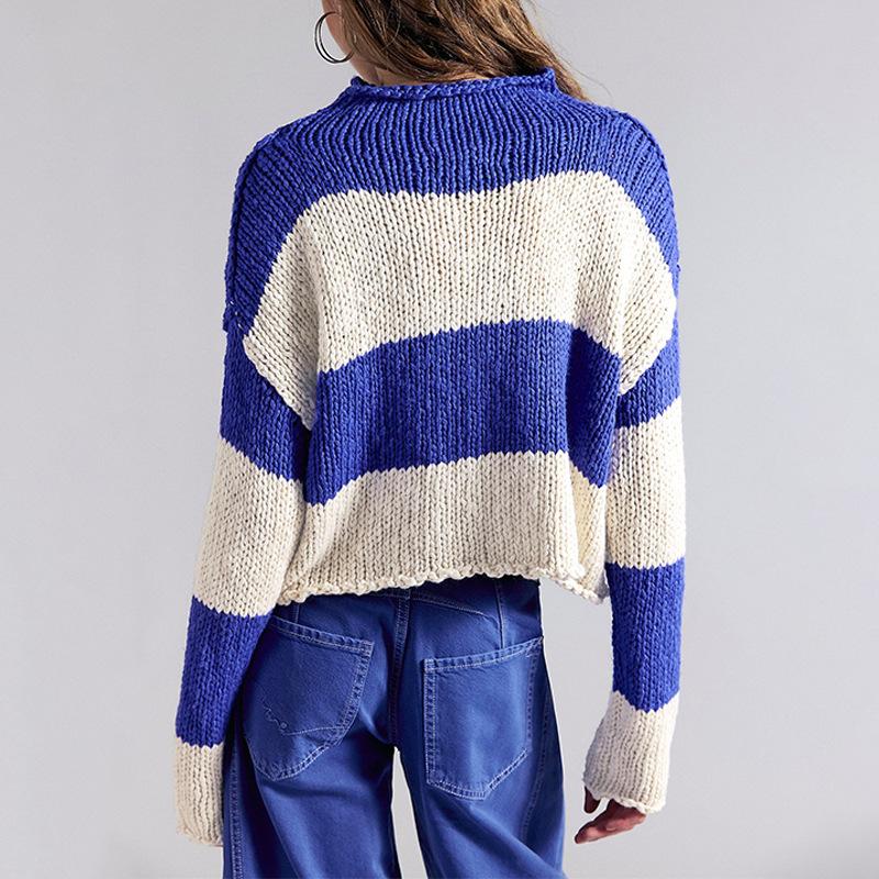 Pull en tricot rayé à manches longues pour femme, surdimensionné, surdimensionné, bloc de couleurs, pull ample, col ras du cou, Streetwear, haut
